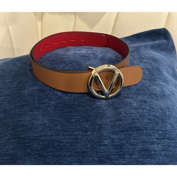 Authentic Valentino Leather Belt V Logo Gold Buckle Red Interior Size M main image 13